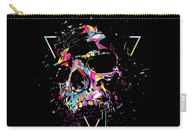 Skull Zip Pouch featuring the mixed media Skull X by Balazs Solti