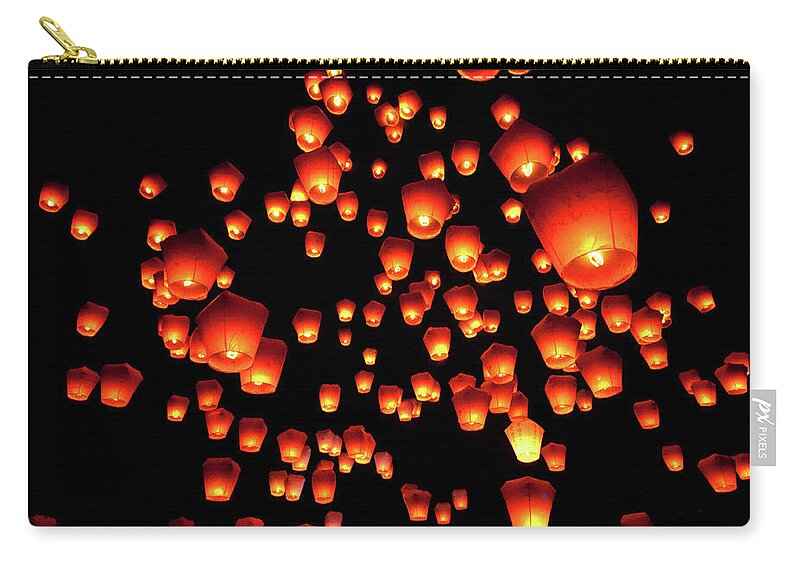 Taiwan Zip Pouch featuring the photograph Sky Lanterns In Pinghsi by Jun