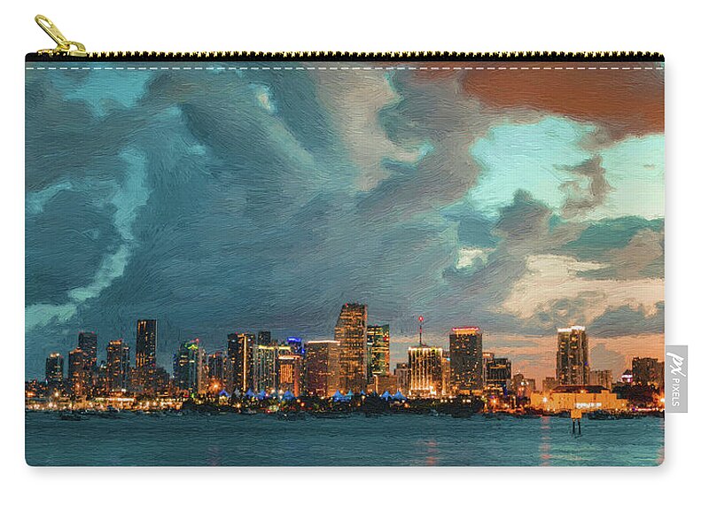 Landscape Zip Pouch featuring the painting Skyline Miami, USA by Dean Wittle
