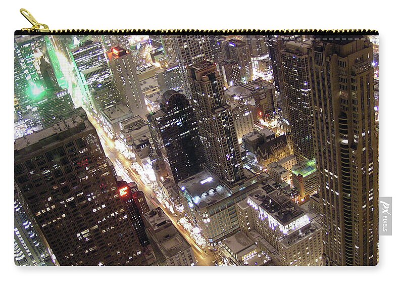 Outdoors Zip Pouch featuring the photograph Skyscrapers Illuminated At Night by By Ken Ilio