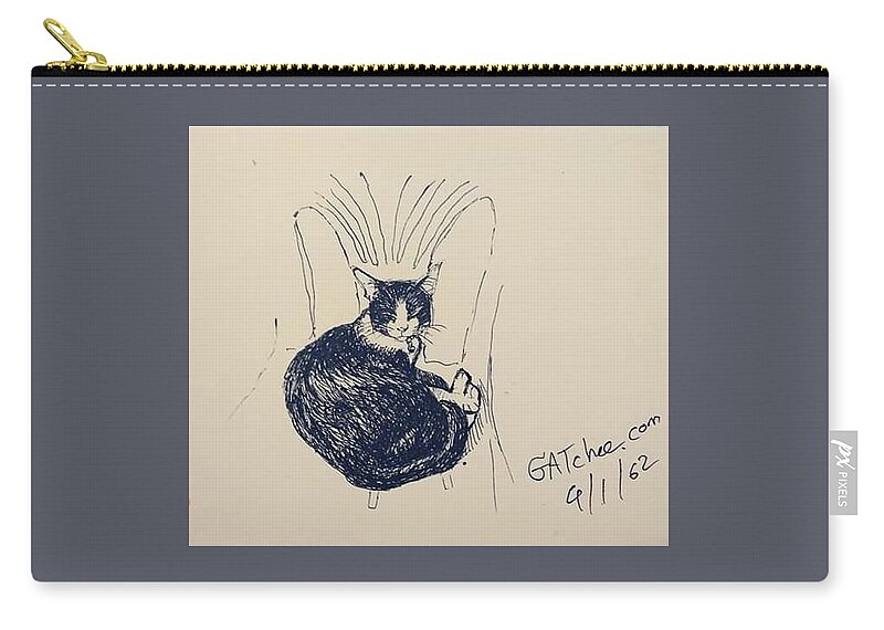 Cat Zip Pouch featuring the drawing Sleepy Winter by Sukalya Chearanantana