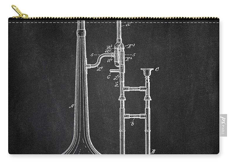 Slide Trombone Zip Pouch featuring the digital art SLIDE TROMBONE chalkboard by Dennson Creative