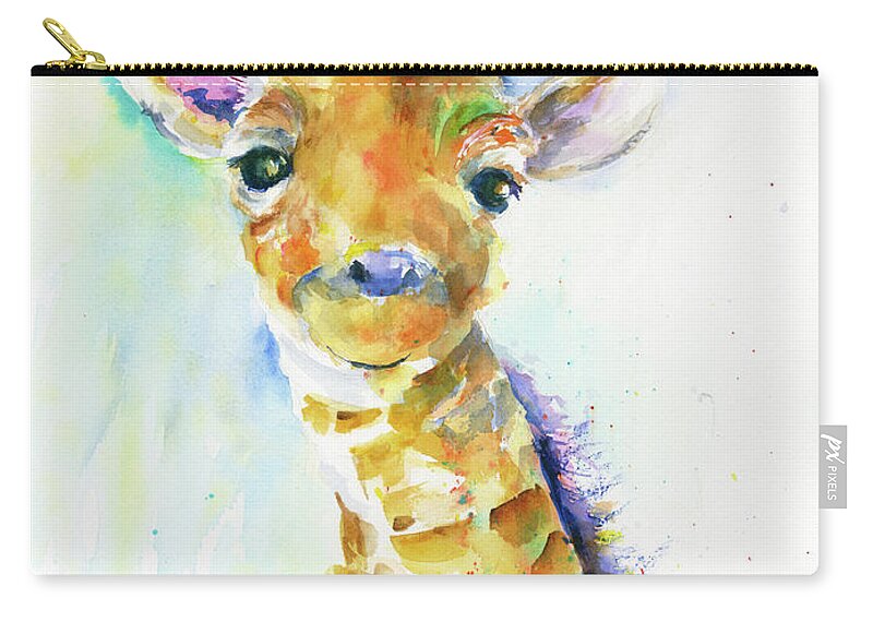 Baby Giraffe Zip Pouch featuring the painting Smiley Baby Giraffe by Christy Lemp