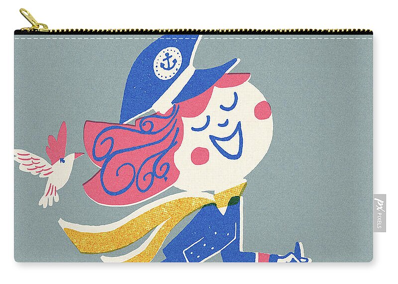 Accessories Zip Pouch featuring the drawing Smiling Woman at the Wheel of a Ship by CSA Images