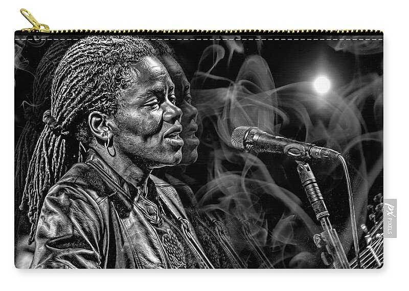 Tracy Chapman Zip Pouch featuring the mixed media Smoke and Ashes by Mal Bray