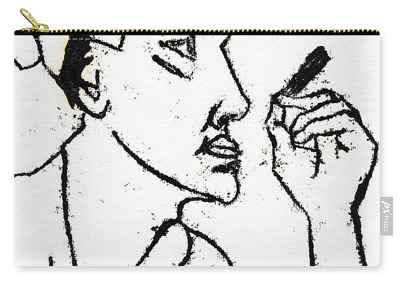 Smoking Zip Pouch featuring the drawing Smoking woman looking straight by Edgeworth Johnstone