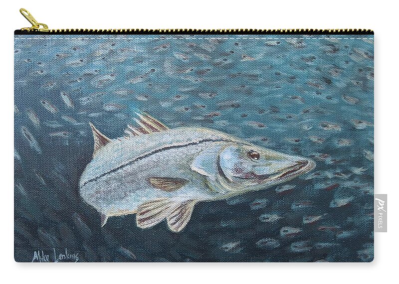 Snook Zip Pouch featuring the painting Snook Feeding by Mike Jenkins