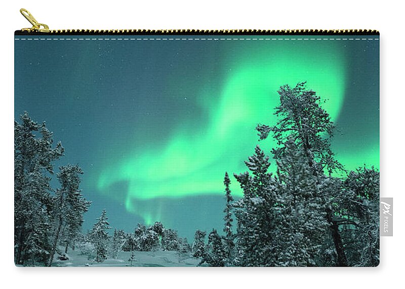 Tranquility Zip Pouch featuring the photograph Snow Covered Trees With Moonlight And by Michael Ericsson