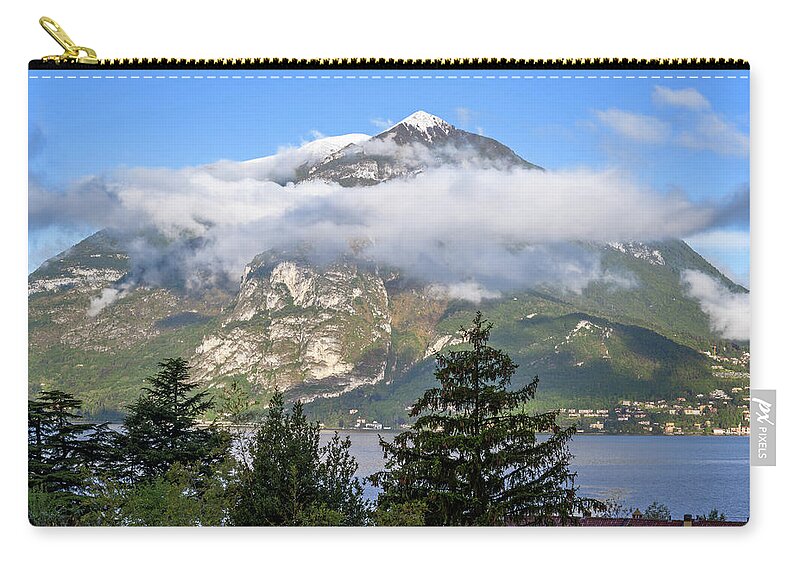 Joan Carroll Zip Pouch featuring the photograph Snow in the Mountains Lake Como Italy by Joan Carroll