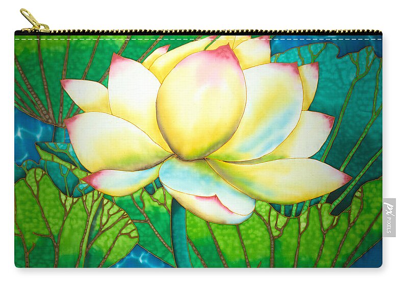 Waterlily Zip Pouch featuring the painting Snow White Lotus by Daniel Jean-Baptiste