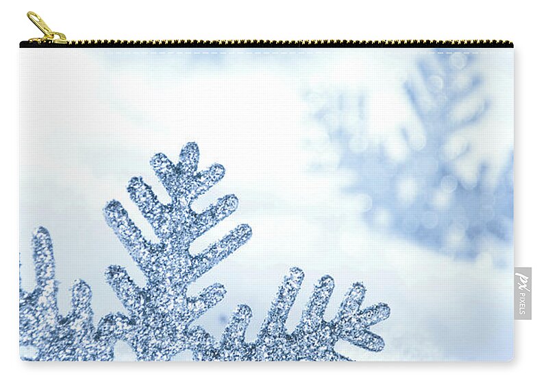 Fake Snow Zip Pouch featuring the photograph Snowflakes Background by Barcin