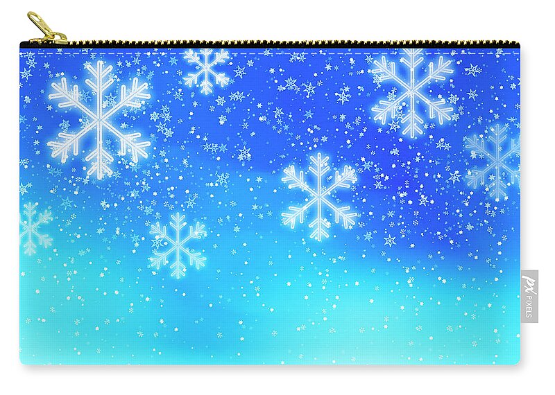 Backgrounds Zip Pouch featuring the photograph Snowflakes On Blue Background, Studio by Tetra Images