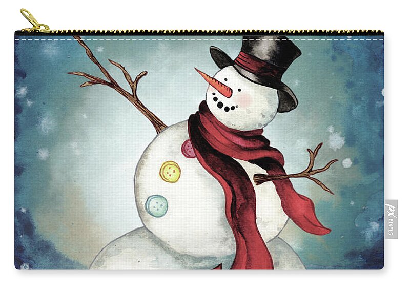 Snowman Carry-all Pouch featuring the painting Snowman Cheers II by Elizabeth Medley