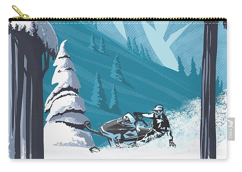 Travel Poster Zip Pouch featuring the digital art Snowmobile Landscape by Sassan Filsoof
