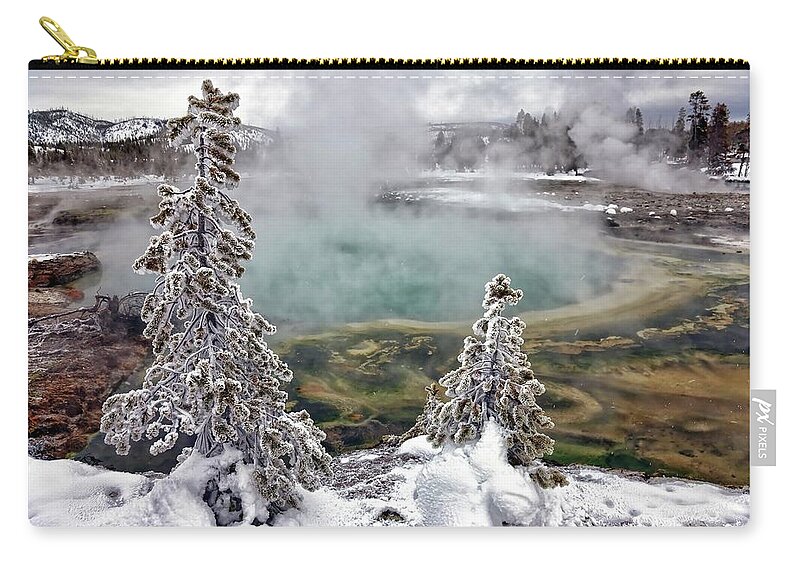 Scenics Zip Pouch featuring the photograph Snowy Yellowstone by Jason Maehl