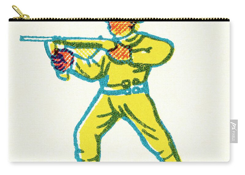 Adult Zip Pouch featuring the drawing Soldier Aiming a Gun by CSA Images