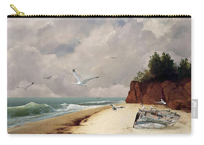Seaside Zip Pouch featuring the digital art Somewhere By The Shore by M Spadecaller