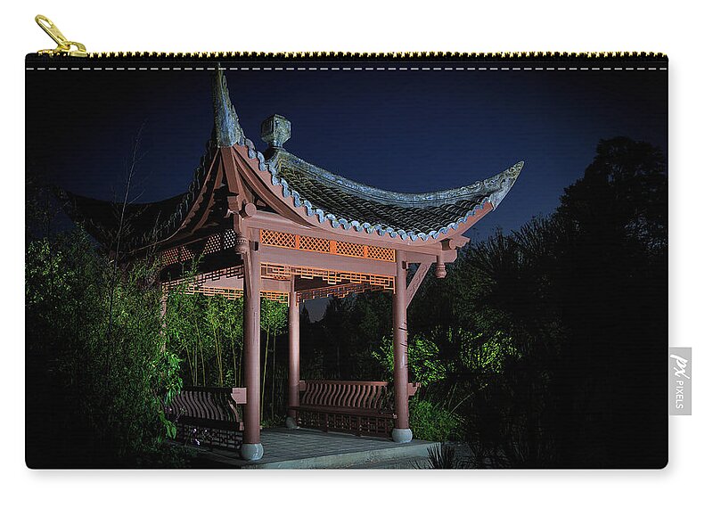 Seattle Chinese Garden Zip Pouch featuring the photograph Song Mei Ting at Twilight by Briand Sanderson