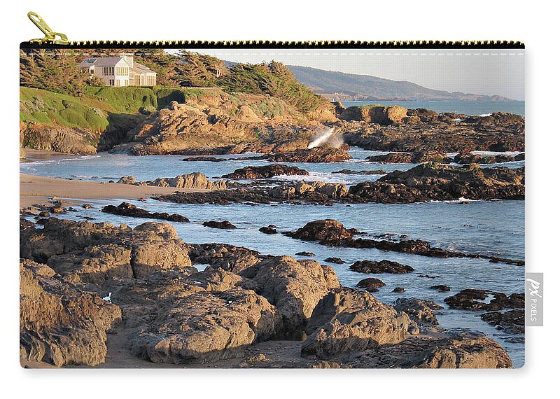 Water's Edge Zip Pouch featuring the photograph Sonoma Coast At Sunset by S. Greg Panosian