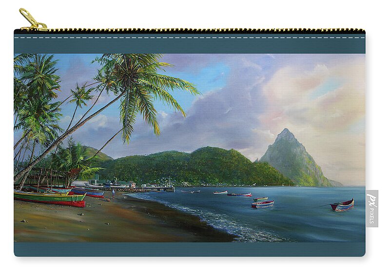 Caribbean Art Zip Pouch featuring the painting Soufriere Beach by Jonathan Gladding