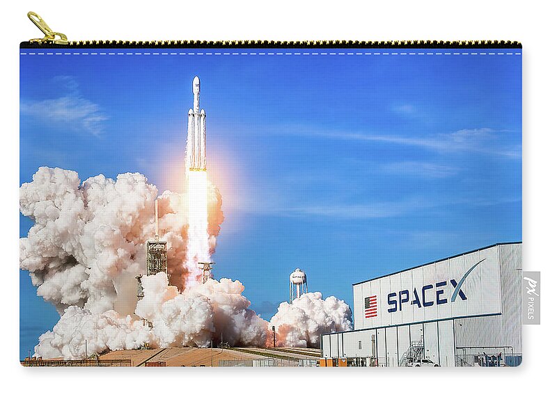 Spacex Zip Pouch featuring the photograph Spacex Falcon Heavy Launch 1 by Eric Glaser