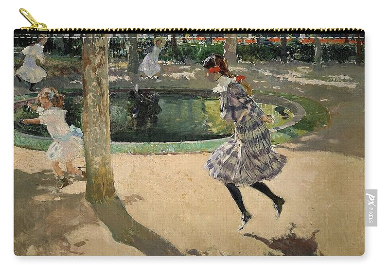 Joaquin Sorolla Zip Pouch featuring the painting Spanish school. Girls with skipping ropes. Saltando a la comba. 1907. Madrid, museo Sorolla. by Joaquin Sorolla -1863-1923-