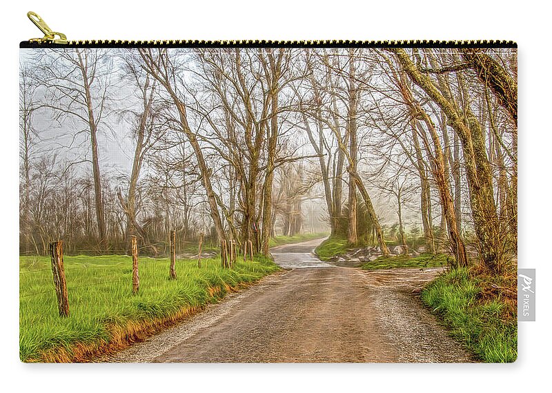 Great Smoky Mountains National Park Zip Pouch featuring the photograph Sparks Lane On A Foggy Winter Morning by Marcy Wielfaert