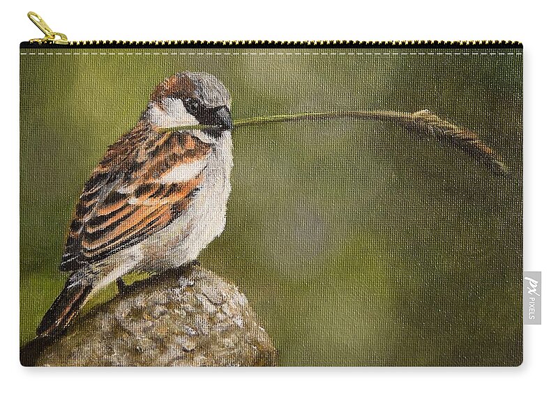 Sparrow Zip Pouch featuring the painting Sparrow by Kirsty Rebecca