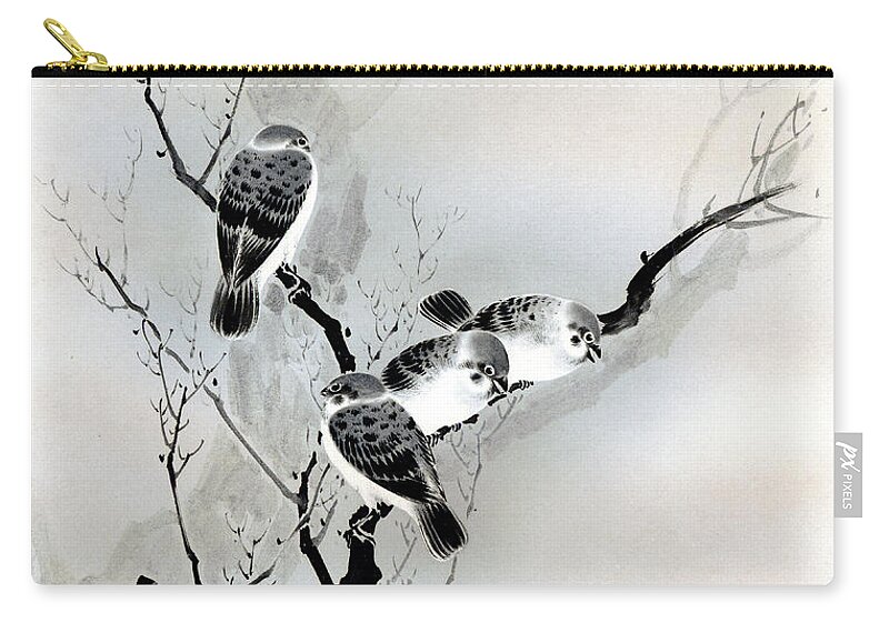 Sparrow Zip Pouch featuring the painting Sparrows by Puri-sen