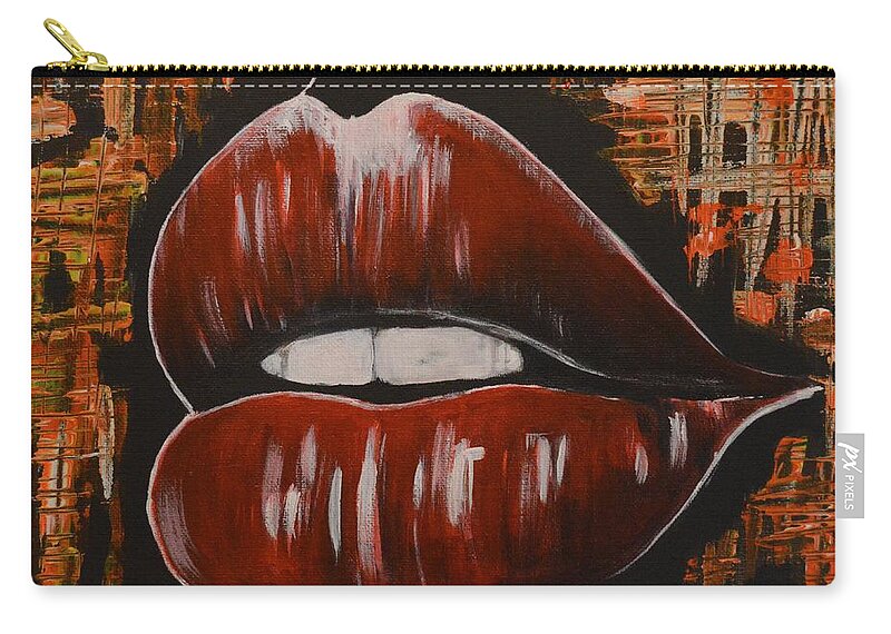 Lips Zip Pouch featuring the painting Speechless by Carmel Joseph