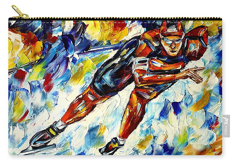 I Love Speed Skating Carry-all Pouch featuring the painting Speed Skater by Mirek Kuzniar
