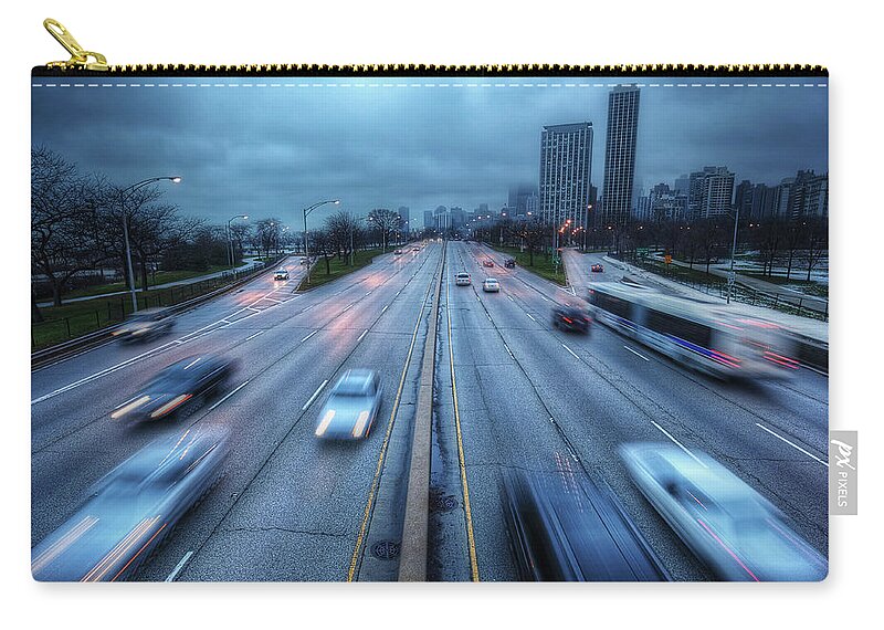 Blurred Motion Zip Pouch featuring the photograph Speed Traffic by Justin W. Kern
