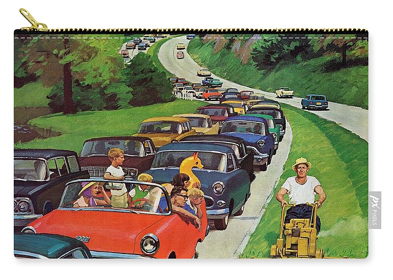 Automobiles Zip Pouch featuring the drawing Speeder On The Median by Richard Sargent