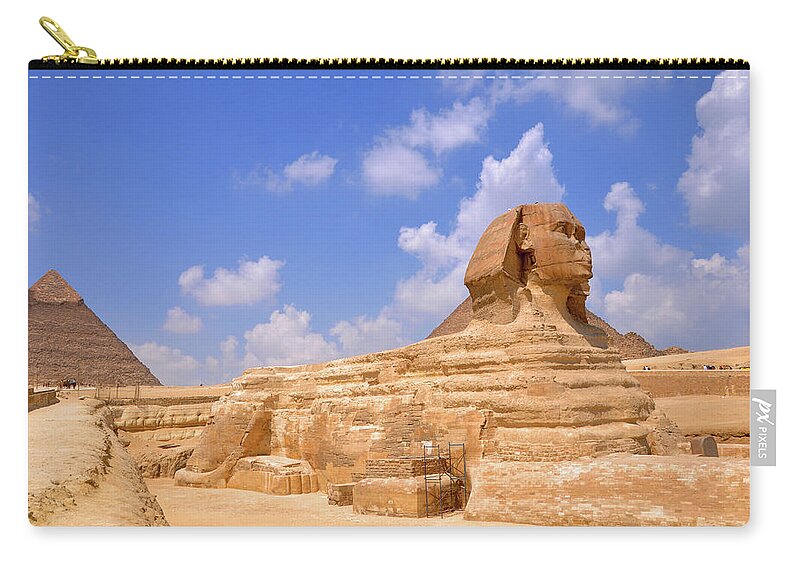 Statue Zip Pouch featuring the photograph Sphinx And The Pyramids Of Giza by Hhakim