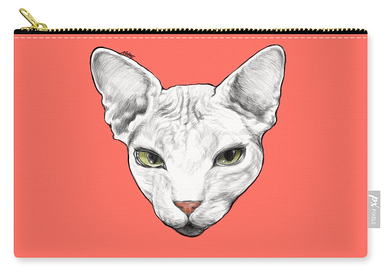 Sphynx Zip Pouch featuring the drawing Sphinx white by Jindra Noewi