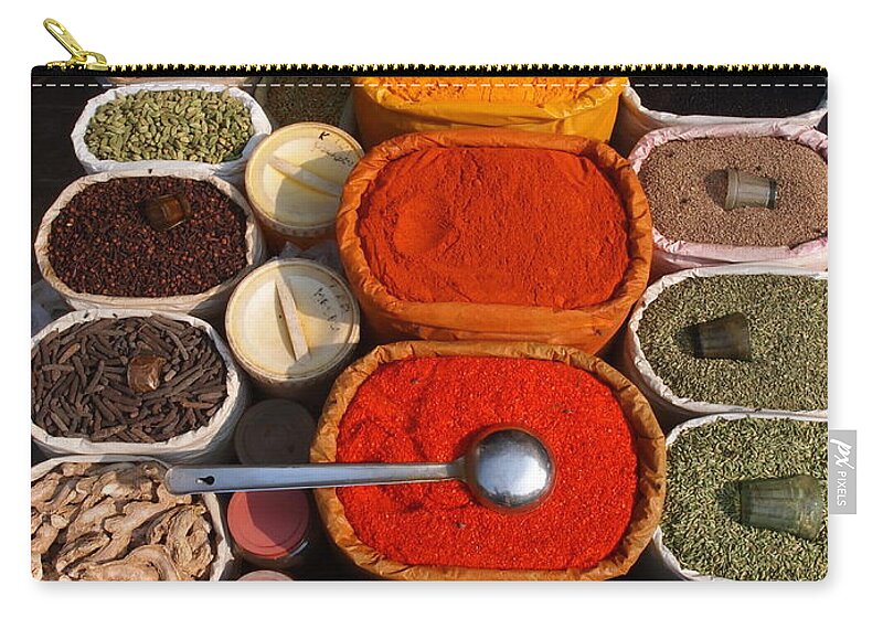 In A Row Zip Pouch featuring the photograph Spices In Market by Stefan Hajdu