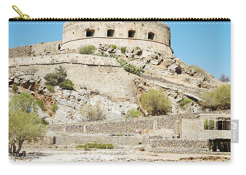 Water's Edge Zip Pouch featuring the photograph Spinalonga Crete Greece by Mlenny