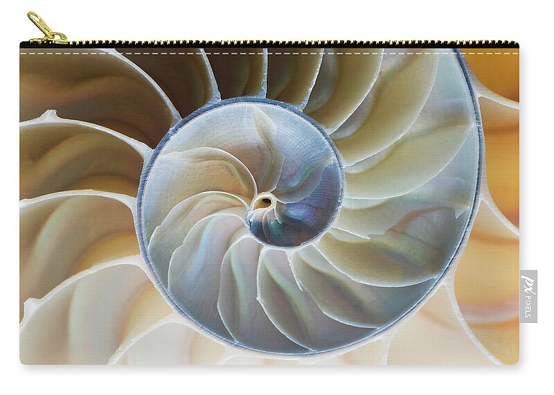 Animal Shell Zip Pouch featuring the photograph Spiral Pattern Of Nautilus Shell by Mike Hill