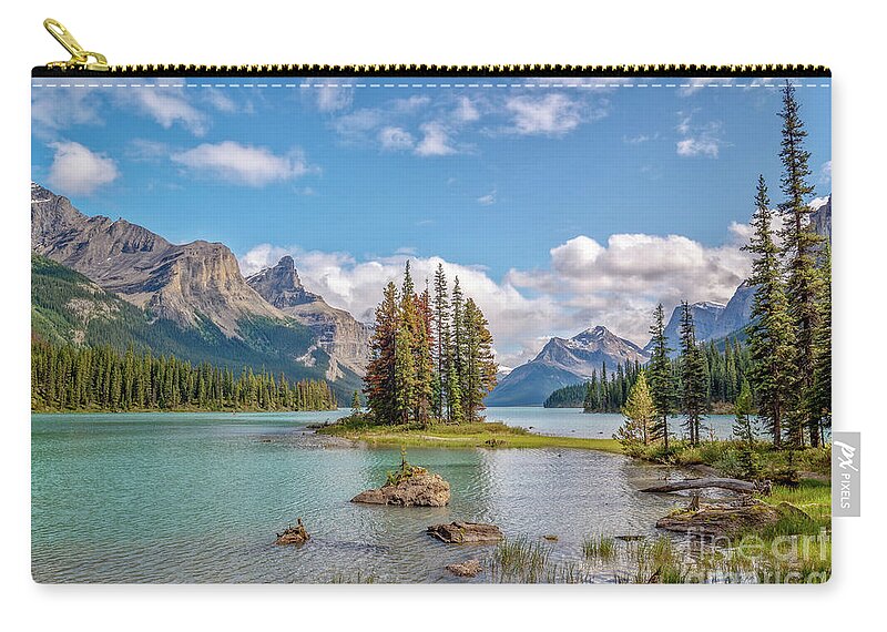 Maligne Zip Pouch featuring the photograph Spirit island, Maligne lake, Canada by Delphimages Photo Creations