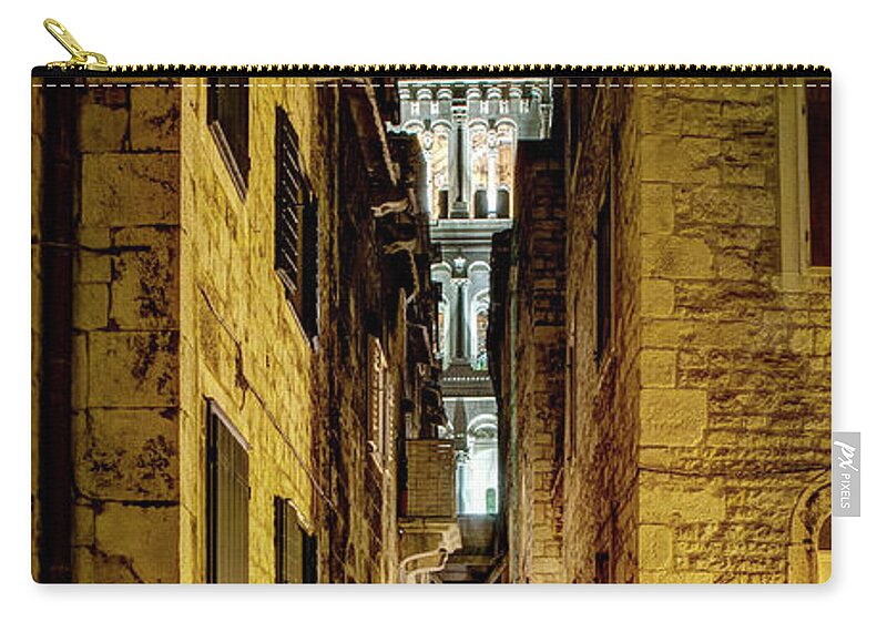 Split Cathedral Zip Pouch featuring the photograph Split Cathedral from the temple of Jupiter at night Croatia by Weston Westmoreland