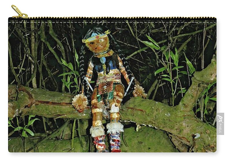 Doll Carry-all Pouch featuring the photograph Spooky doll in forest by Martin Smith
