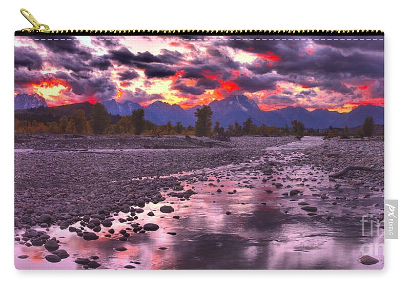 Spread Creek Zip Pouch featuring the photograph Spread Creek Fiery Panorama by Adam Jewell