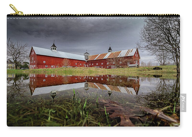 Barn Zip Pouch featuring the photograph Spring Barn Reflection by Tim Kirchoff