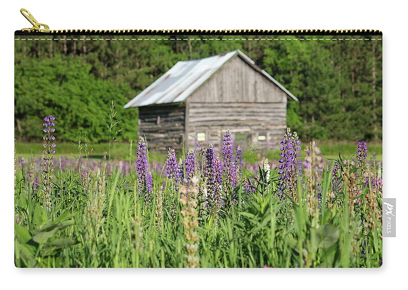 Lupine Zip Pouch featuring the photograph Spring Lupine Barn 26 by Brook Burling