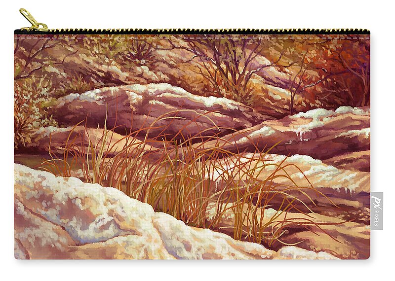 Spring Zip Pouch featuring the painting Spring Snow by Hans Neuhart