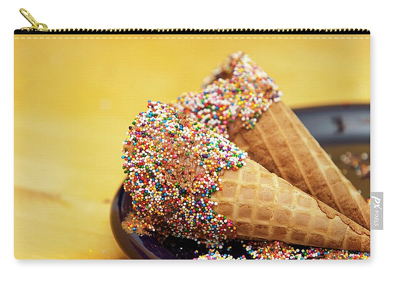 Unhealthy Eating Zip Pouch featuring the photograph Sprinkled Waffle Cones by Lisa Stokes