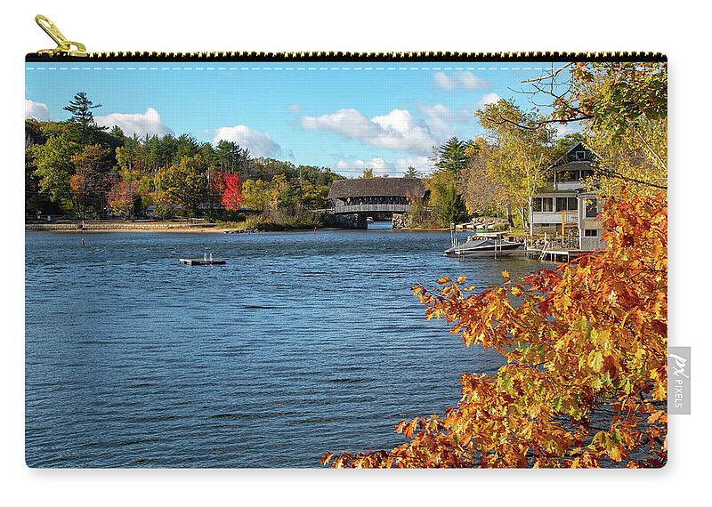 Ashland New Hampshire Zip Pouch featuring the photograph Squam River Covered Bridge by Jeff Folger