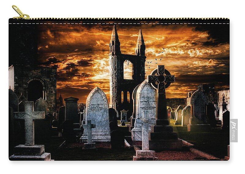 Graveyard Zip Pouch featuring the photograph St Andrews Graveyard by Micah Offman