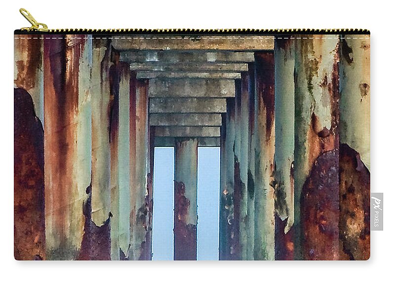 In A Row Zip Pouch featuring the photograph St. Augustine Beach Pier by C. Fredrickson Photography
