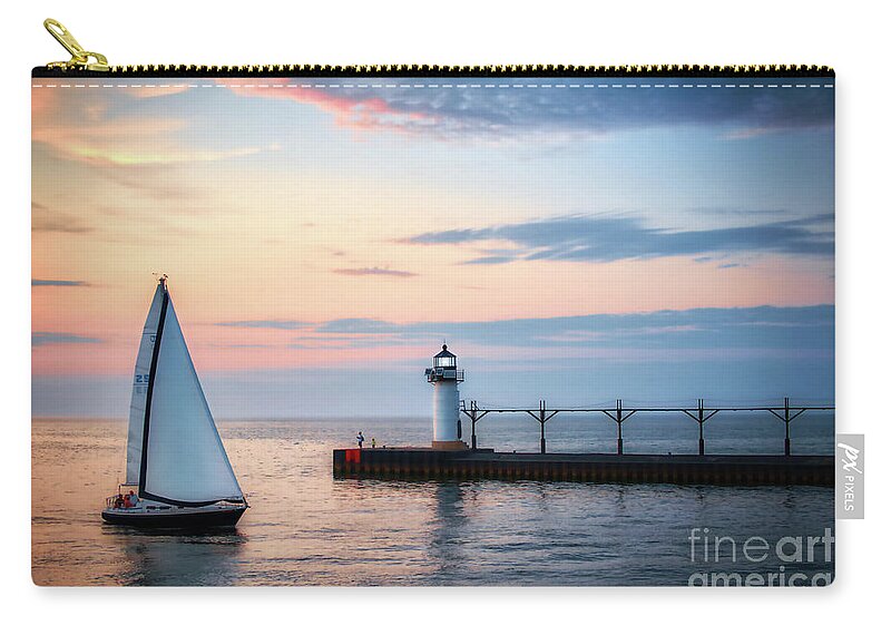 Sunset Zip Pouch featuring the photograph St. Joseph Lighthouse by Bill Frische